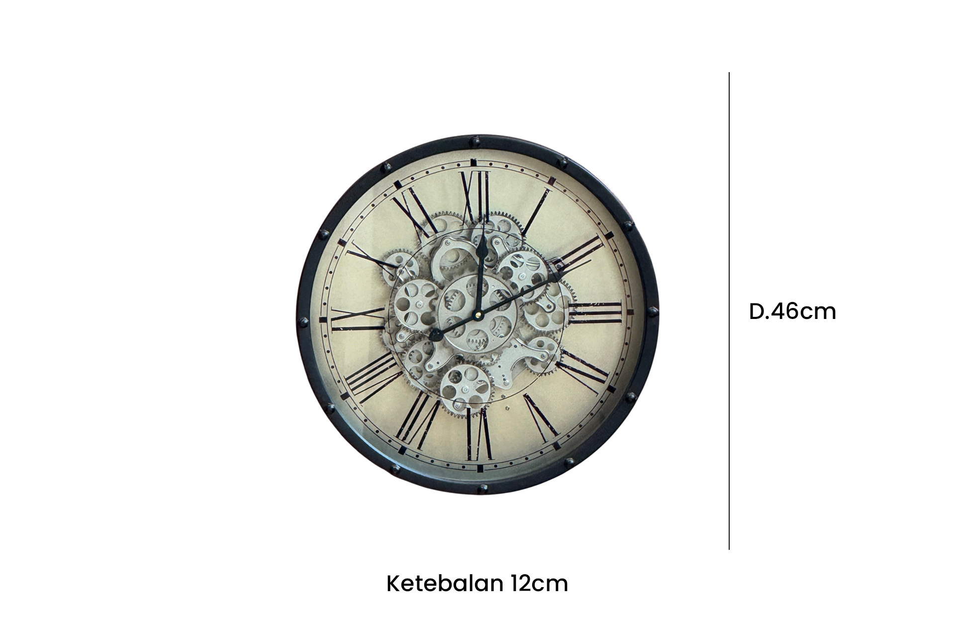 Home Decor 40053 Roman Numeral Gear Wall Clock Front View Size