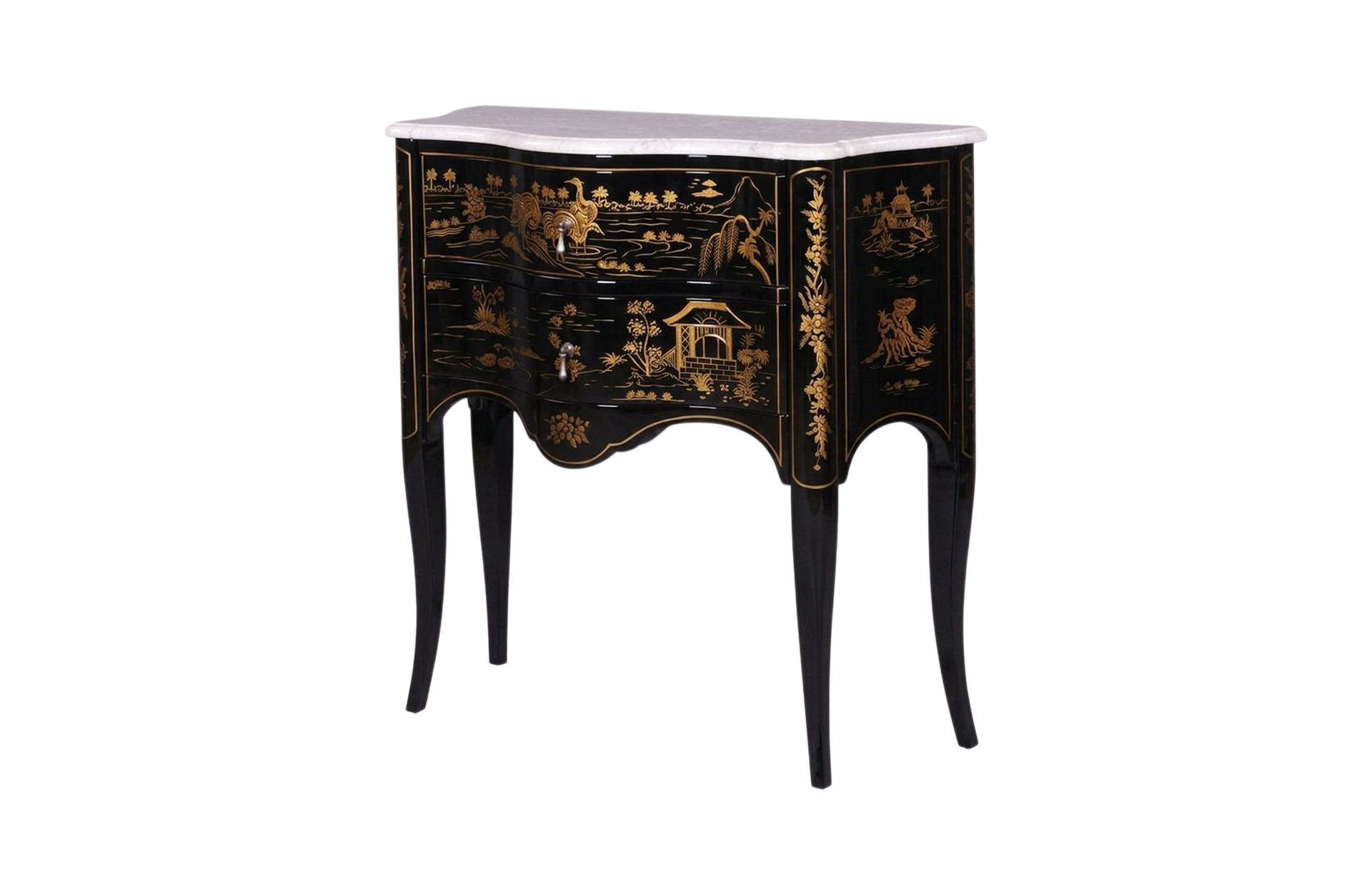 Home Decor Commode Chinoiserie Italian, Marble Top Black Side View