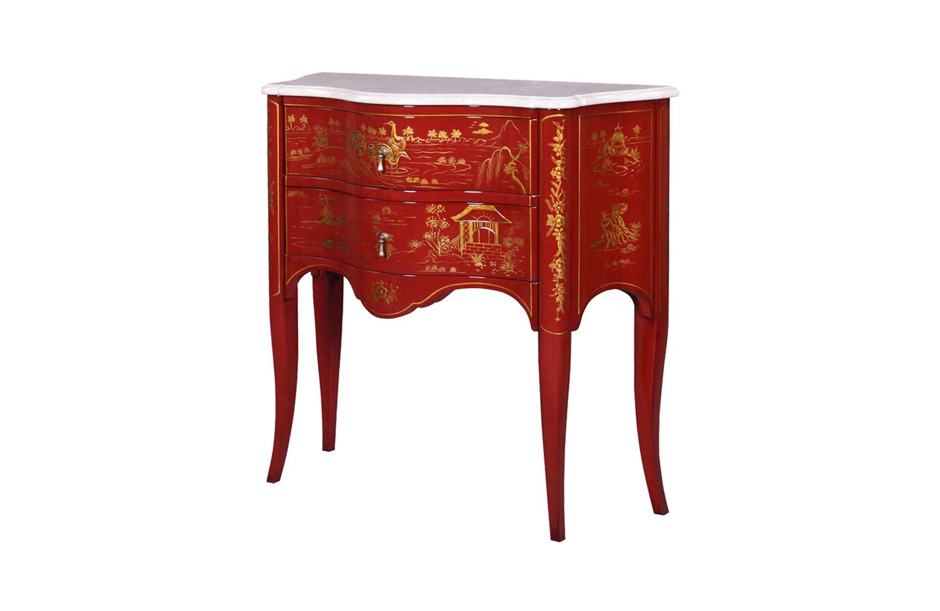 Home Decor Commode Chinoiserie Italian, Marble Top Red Side View