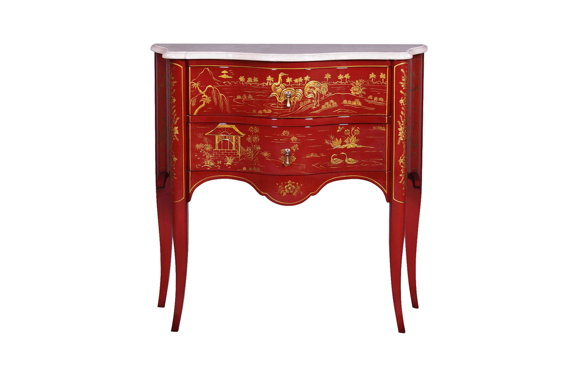 Home Decor Commode Chinoiserie Italian, Marble Top Red Front View