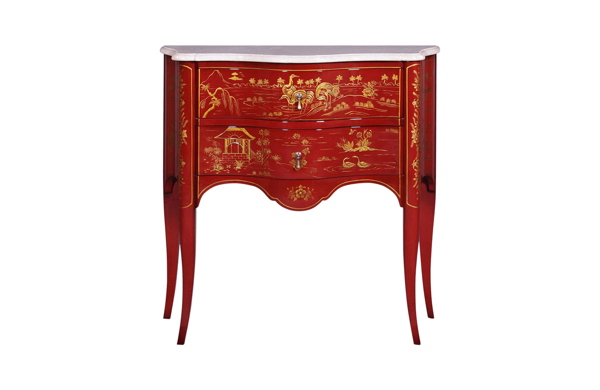 Home Decor Commode Chinoiserie Italian, Marble Top Red Front View