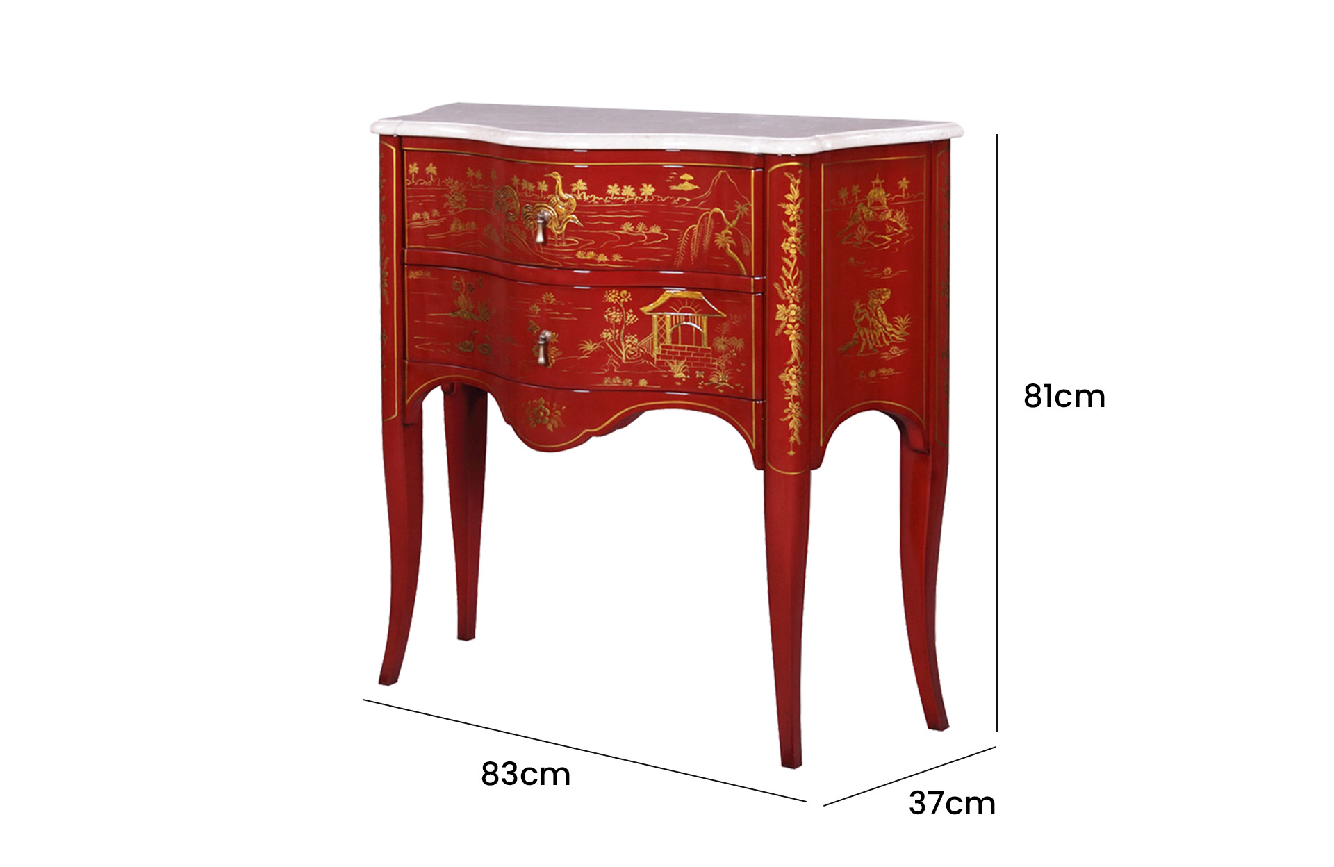 Home Decor Commode Chinoiserie Italian, Marble Top Red Side View Size