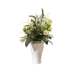 Glossy White Pot & Mixed Green White Flower No.33