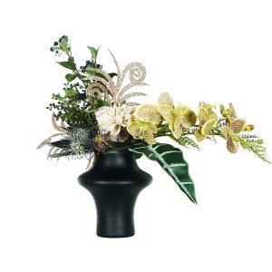 No.64 - 022022 Black Vase Modern Green Orchid