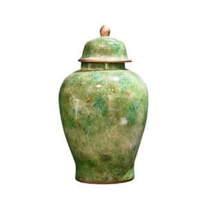 Round Painted Green Jar W/Lid 1831