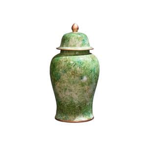 Round Painted Green Jar W/Lid 1830