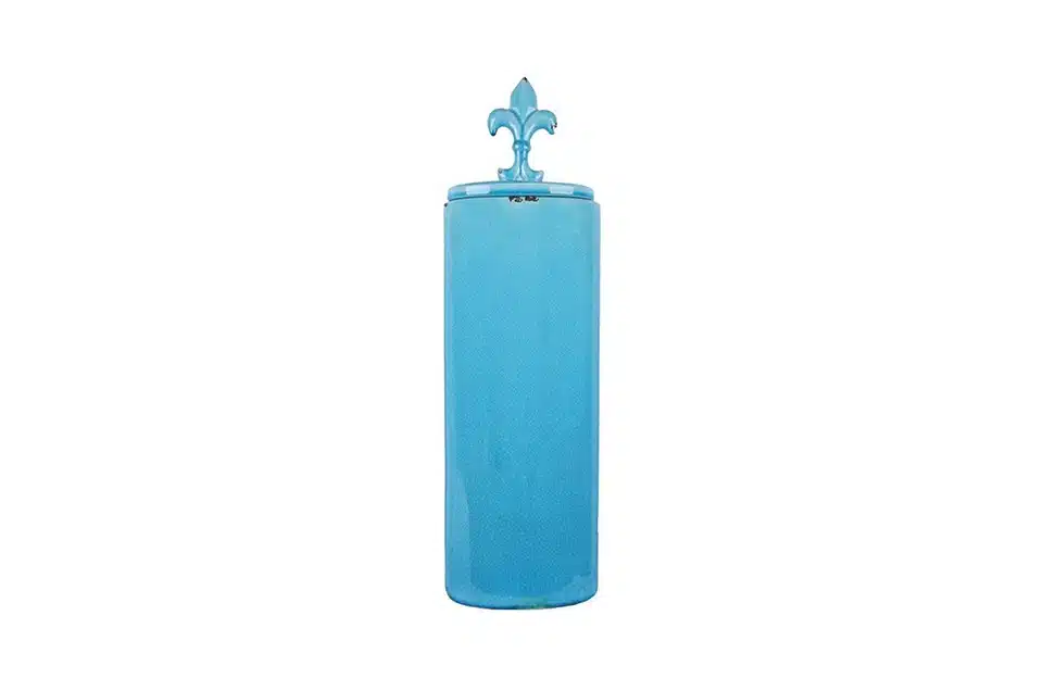 Cora Tall Oval Jar With Fleur-De-Lis Finial Turquoise 66639