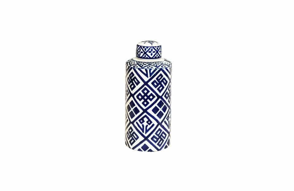 Valora Blue and White Cylinder Jar, Small 69667