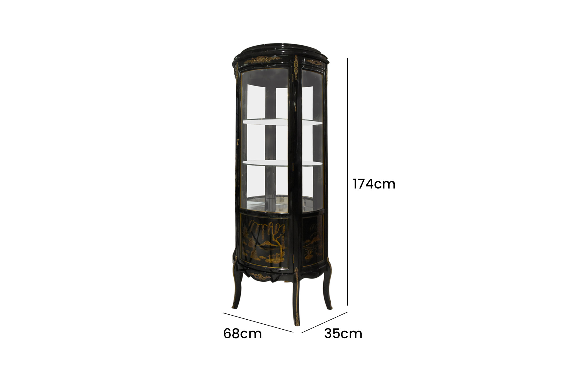 Home Decor Display Cabinet Chinoiserie Camille,with Lighting 34039LED Side View Size