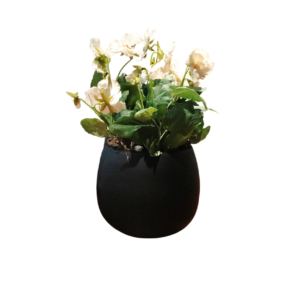 Home Decor Glossy Silver pot & Violets No.3 Front View