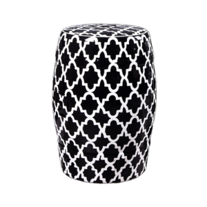 Home Decor Decorative Stools Finley Indoor-Outdoor Patterned Stool Black-White Front View