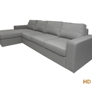 A spacious Maxine L-shaped sectional sofa in a neutral fabric, featuring deep, comfortable seating and a modern, low-profile design, perfect for large family rooms and entertaining guests.