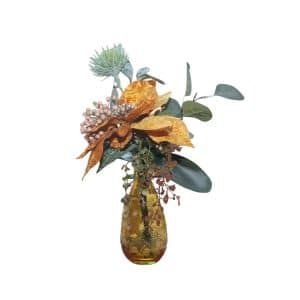 Home Decor Flower Arrangement No.113 - 022022 Small Orange Bottle Velvet Front View