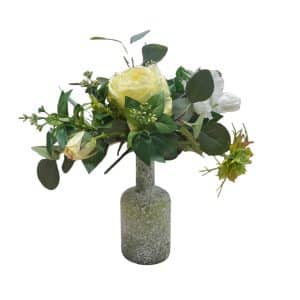 Home Decor Flower Arrangement No.107 - 022022 Small Green Vase Rose Front View