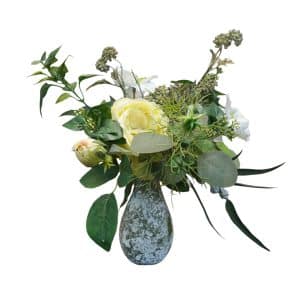 Home Decor Flower Arrangement No.106 - 022022 Small Green Vase Rose Front View