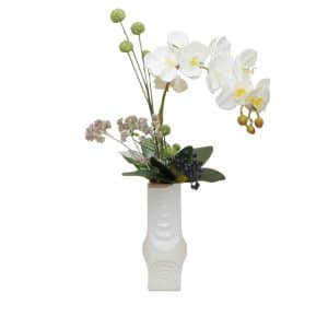 Home Decor Flower Arrangement No-103 Square Vase Lisette White Angrek 24 Front View