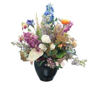 Home Decor Flower Arrangement No-G Big Black Pot Flower Old New 24 Front View