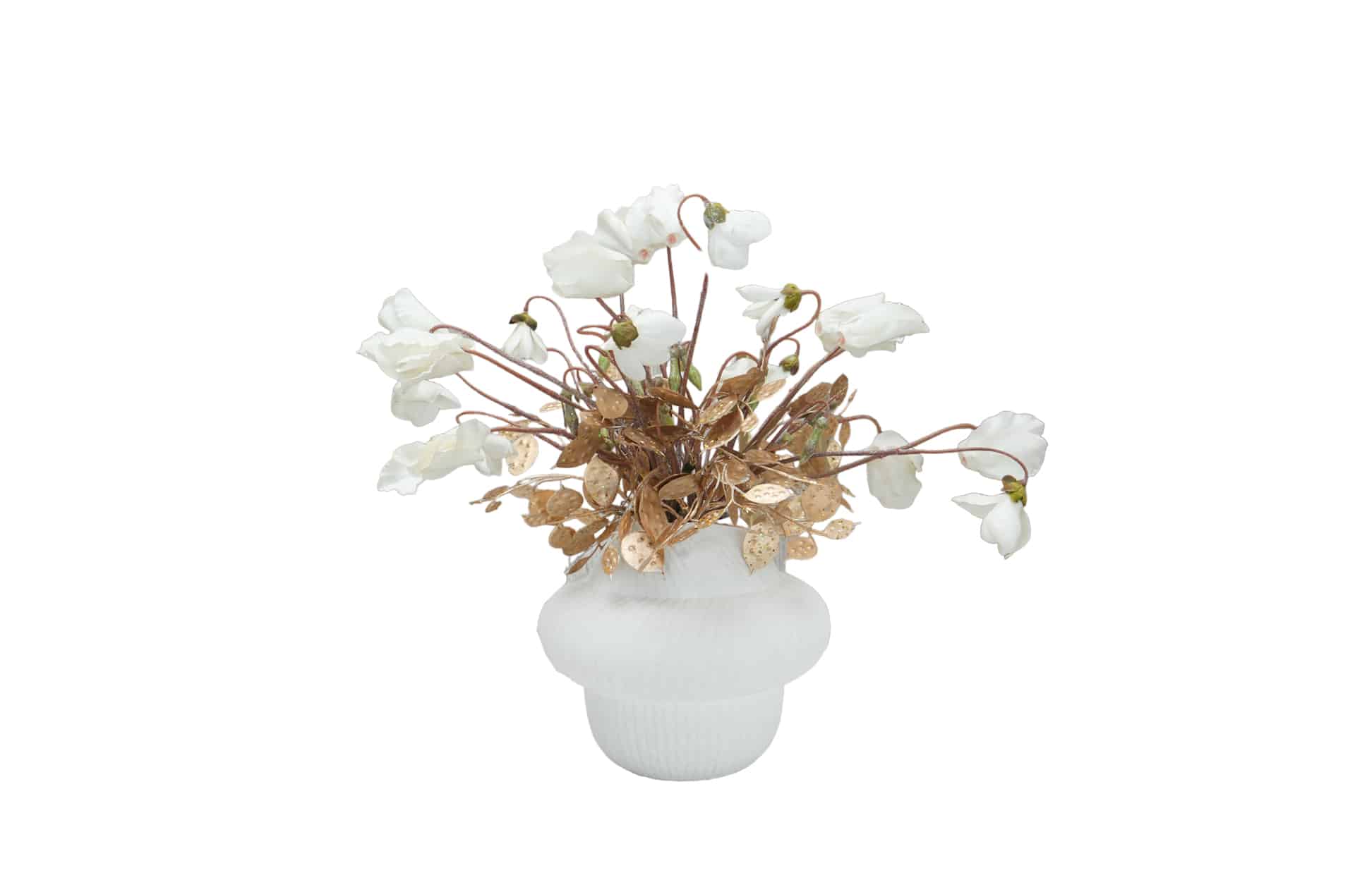Home Decor Flower Arrangement No-10 Modern White Vase Glod Cyclames 24 Front View
