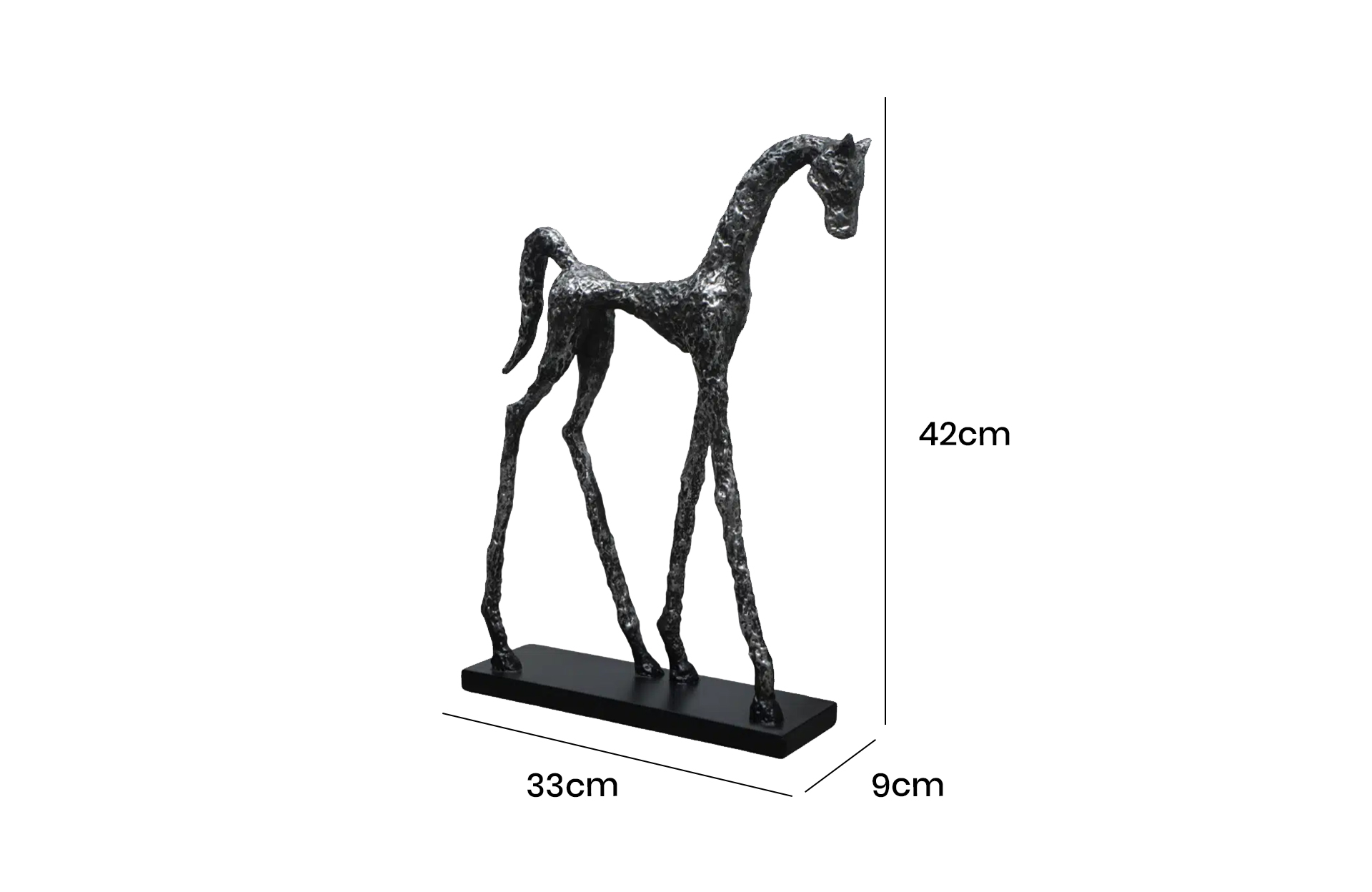 Home Decor Resin Acient Sliver Horse A FC-SZ24051A Side View Size