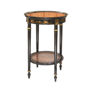 Home Decor Chinoiserie Side Table Round, Tall, Burl Top 33976 Side View