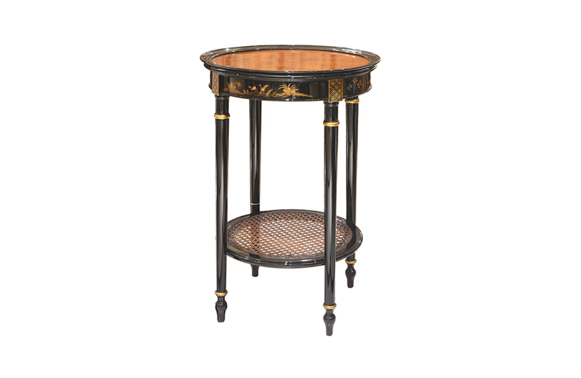 Home Decor Chinoiserie Side Table Round, Tall, Burl Top 33976 Side View