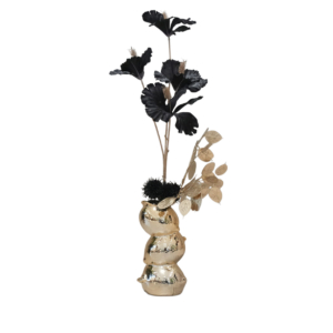 Home Decor Flower Arrangement Glossy Gold Lemon Vase / Hibiscus Black - Gold No.28-25 Front View