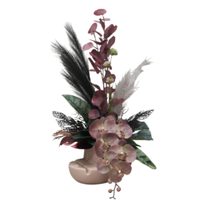 Home Decor Flower Arrangement Mauve Bowl/Mauve Angrek Black No.44-25 Side View