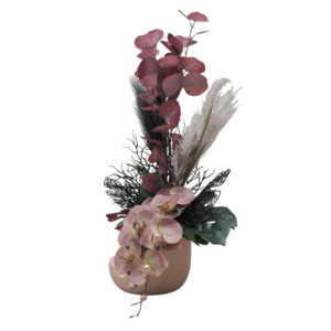 Home Decor Flower Arrangement Mauve Bowl/Mauve Angrek Black No.45-25 Side View