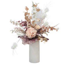 Home Decor Flower Arrangement White Modern Vase / Nude Colors, Modern Setting With Peony No.32-25 Front View