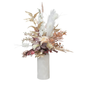 Home Decor Flower Arrangement White Modern Vase / Nude Colors, Modern Setting With Peony No.33-25 Front View