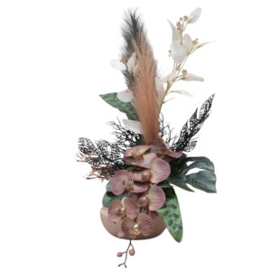 Home Decor Flower Arrangement Mauve Bowl / Mauve Color Angrek Black Gwitter Glamor No.7-25 Front View