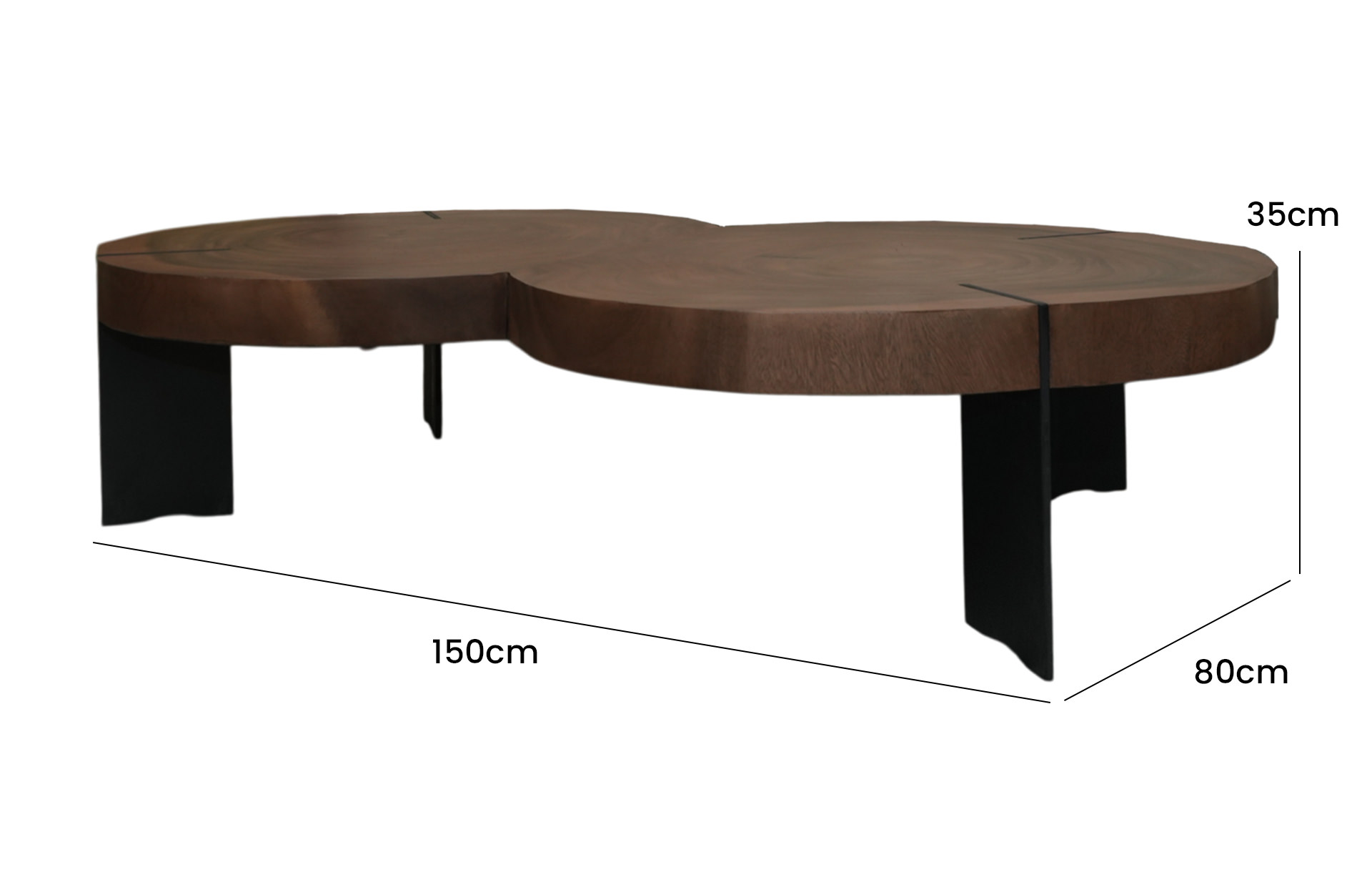 Home Decor Coffee Table Albertina Twin Cocktail Table Suar Iron 409B Side View Size