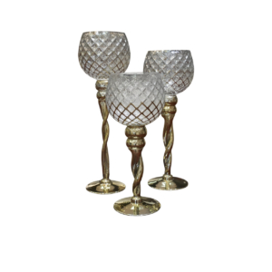 Home Decor S/3 Rizzo Candle Holders, Gold 76379-Gold Front View