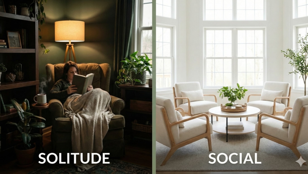 Reading Nook or Converstions circle. A split-screen or composite image.