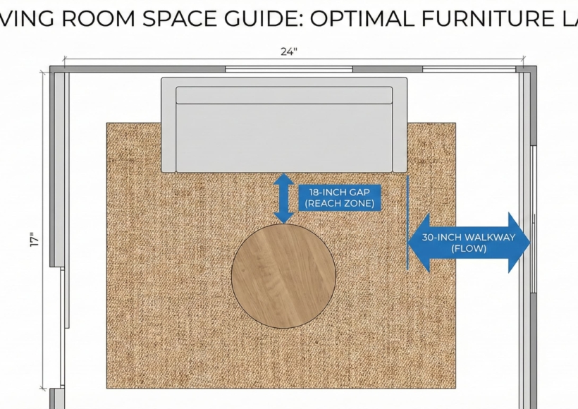 A top-down view (floor plan style) of a living room layout.