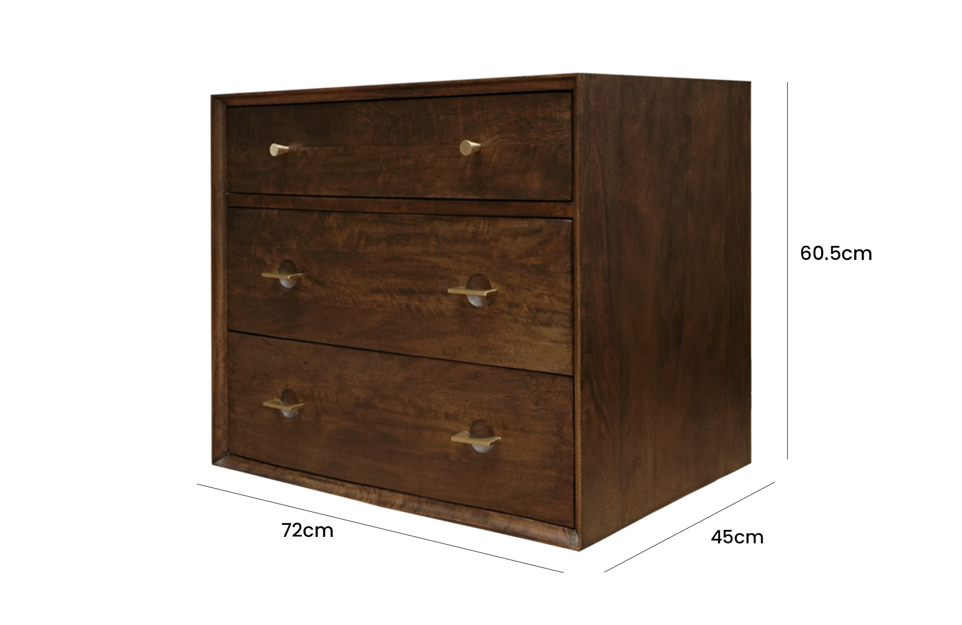 Home Decor Chest 3 Drawers LB-019-003 ( Without legs ) Side View Size