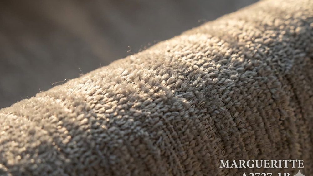 A macro, high-resolution shot of a Chenille fabric texture