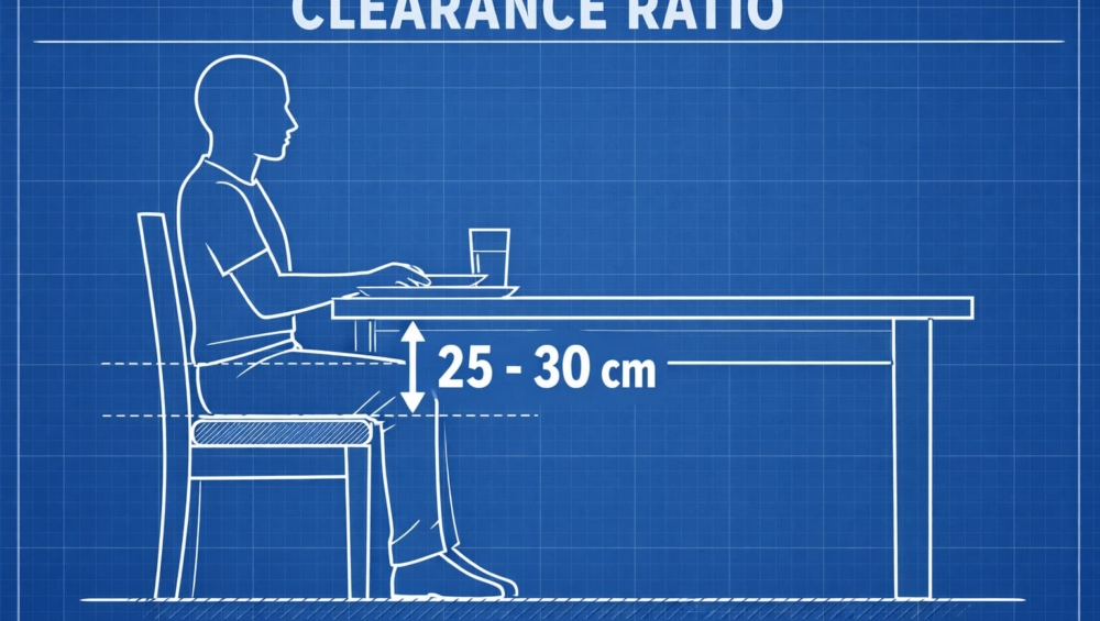 A side-profile graphic of a person sitting at a dining table.