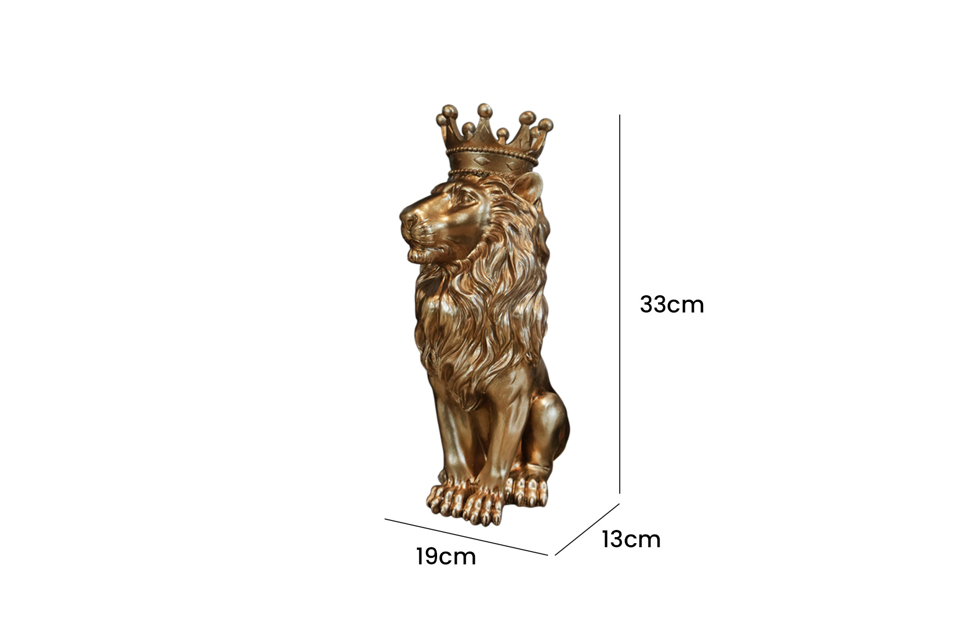 Home Decor B5511 Sitting Crown Lion Front View Size