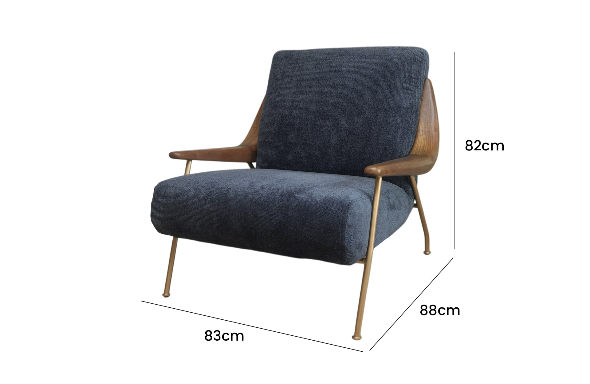 Home Decor Gao Armchair PG WR 15 Deep Blue Side View Size