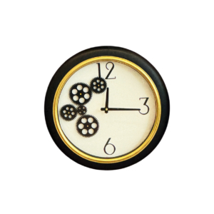 Home Decor 44775 Black and White Gear Clock Front View