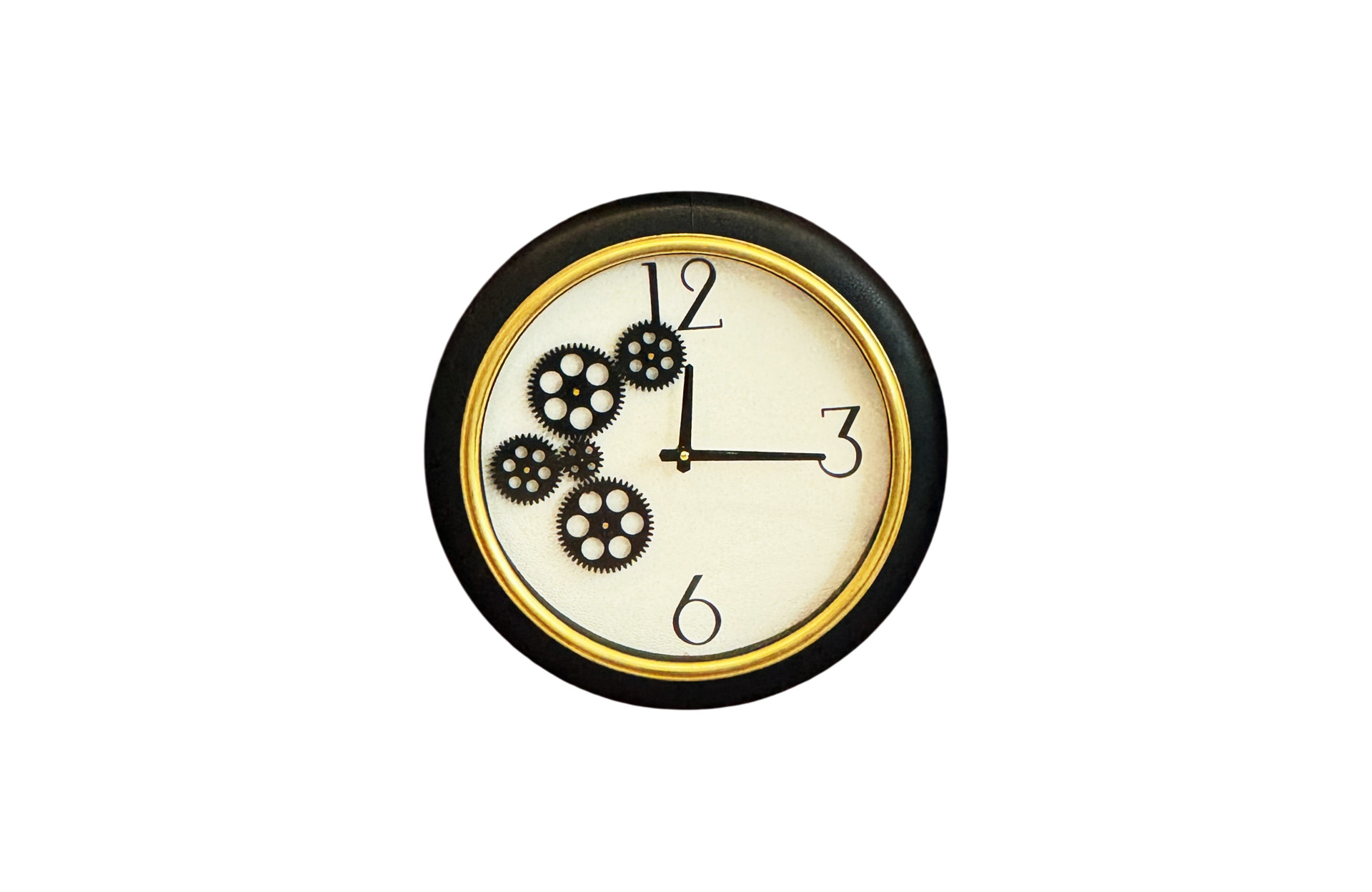 Home Decor 44775 Black and White Gear Clock Front View