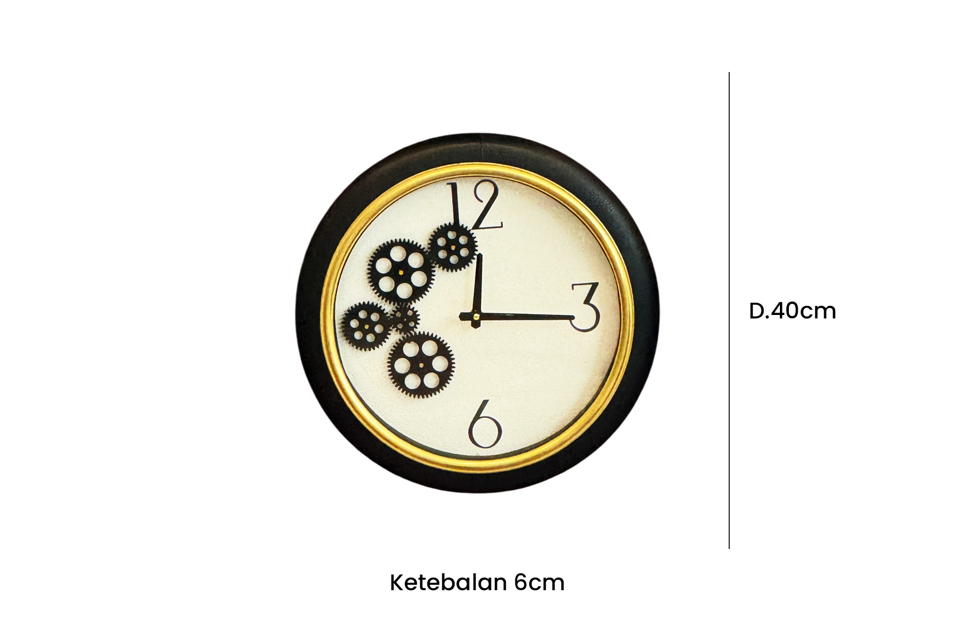 Home Decor 44775 Black and White Gear Clock Front View Size