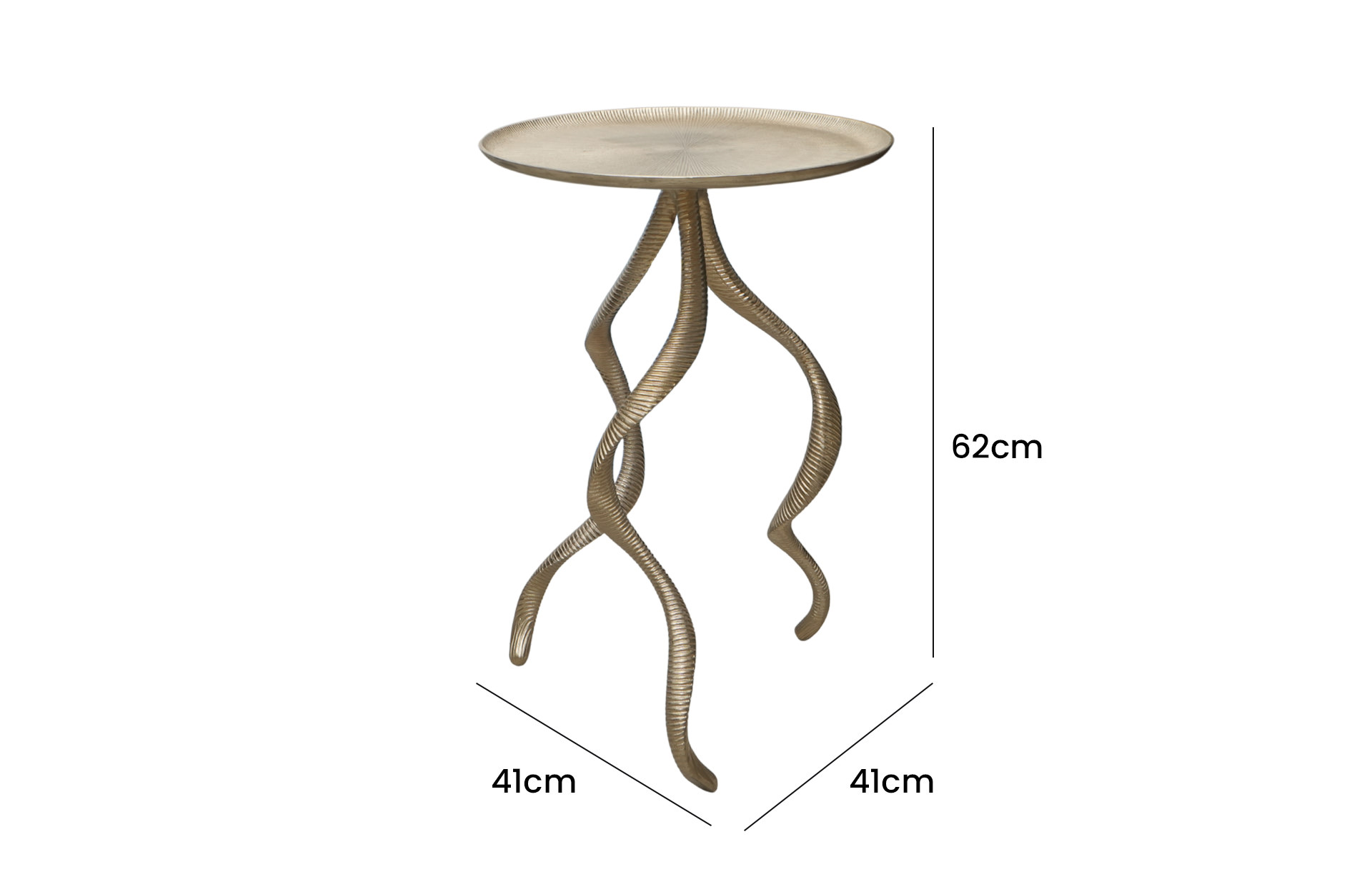 Home Decor 78319 Antler Side Table-Metal Top Ribbed Side View Size
