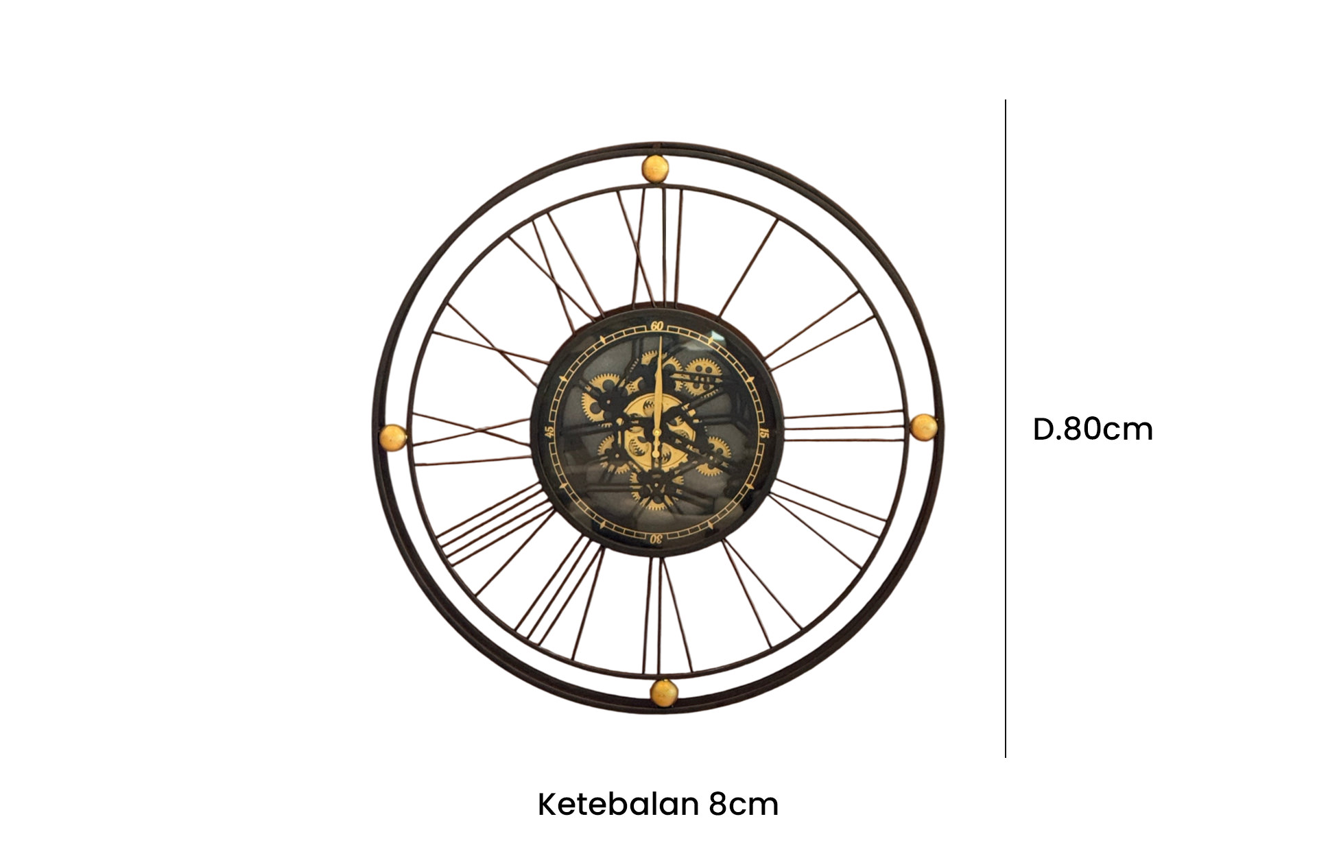 Home Decor 78666 Gears Wall Clock Front View Size