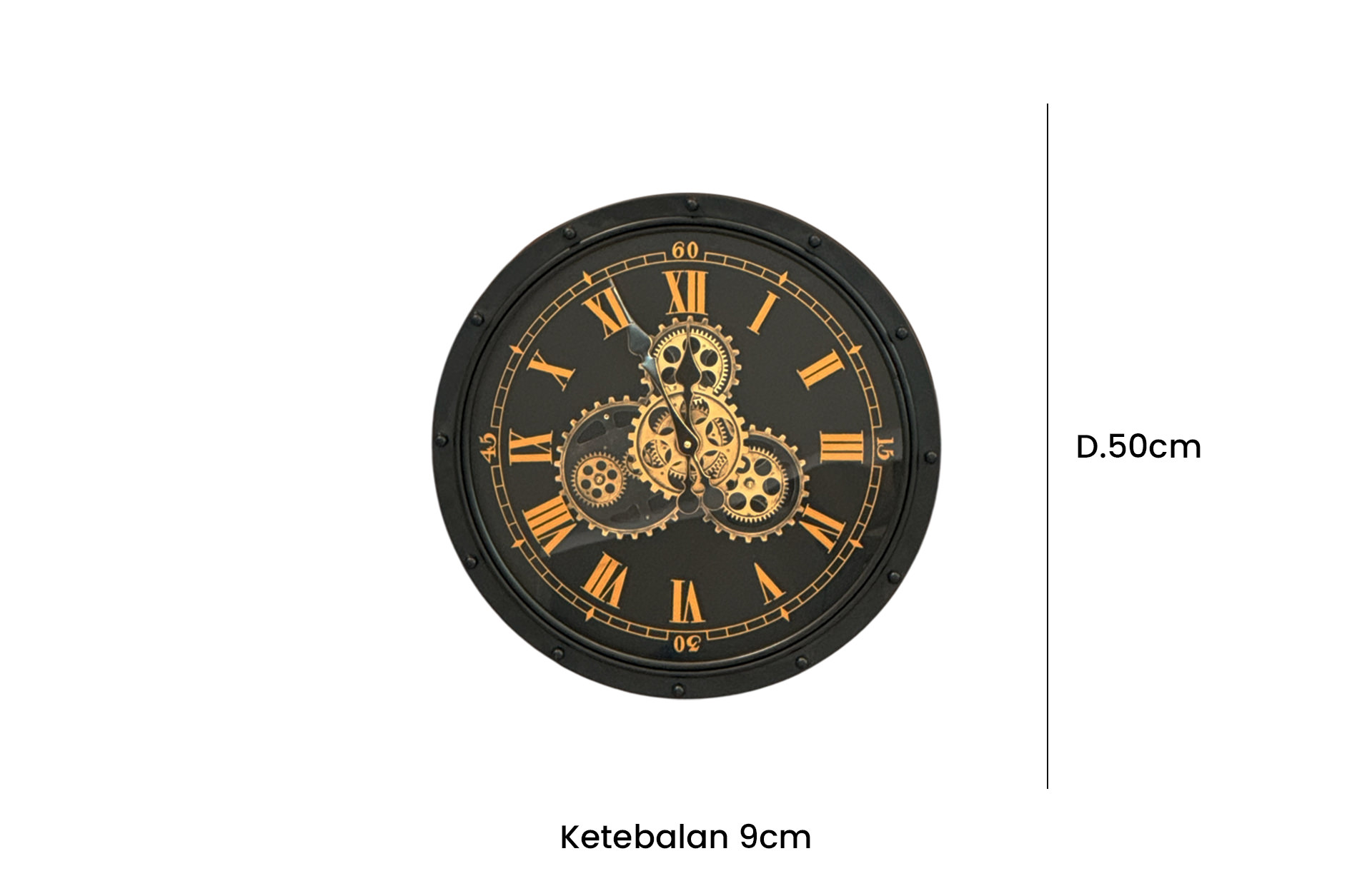 Home Decor 78669 Gears Wall Clock Front View Size