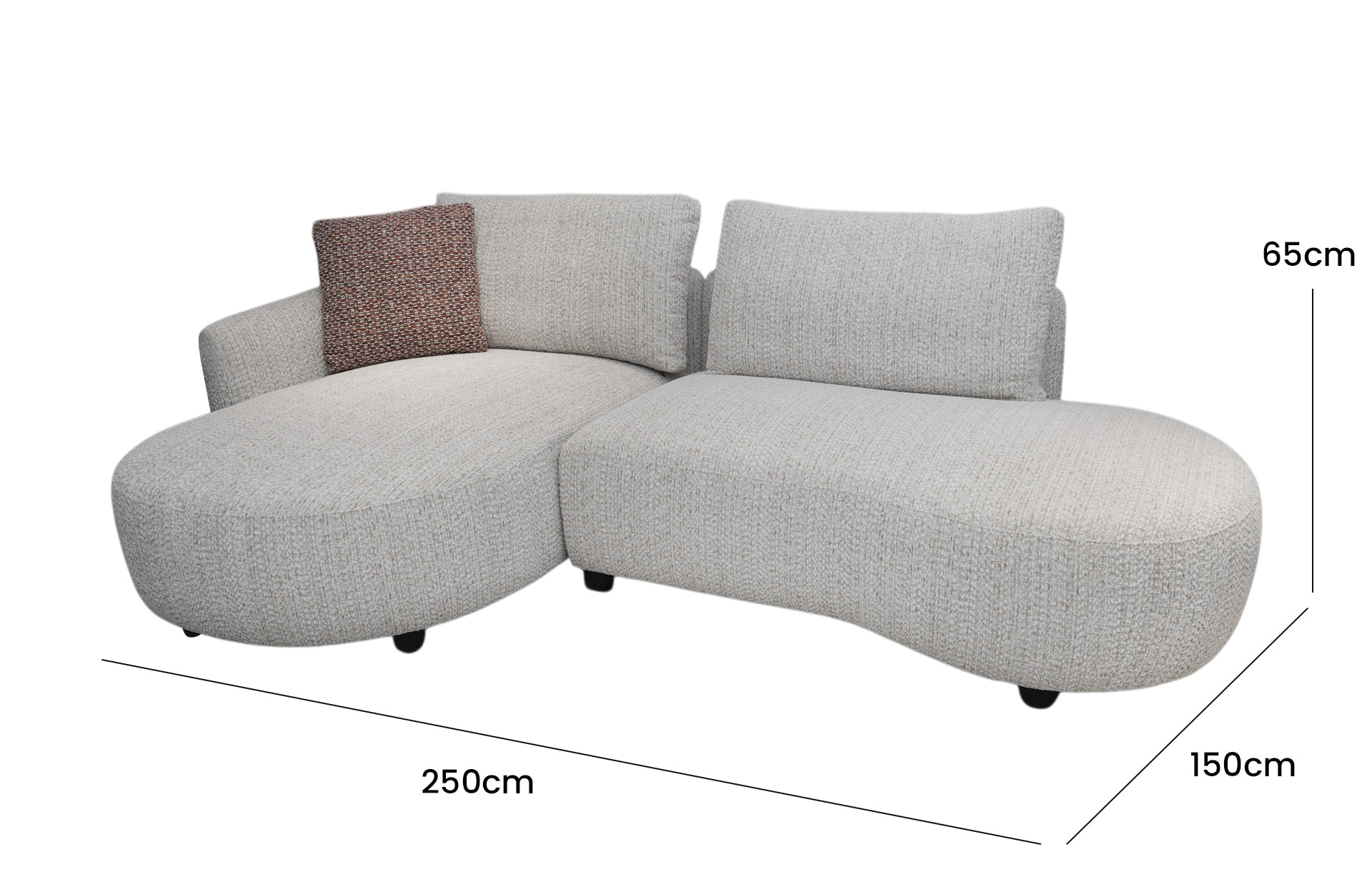 Home Decor Bristol L Shape Sofa 2 Seater Side View Size