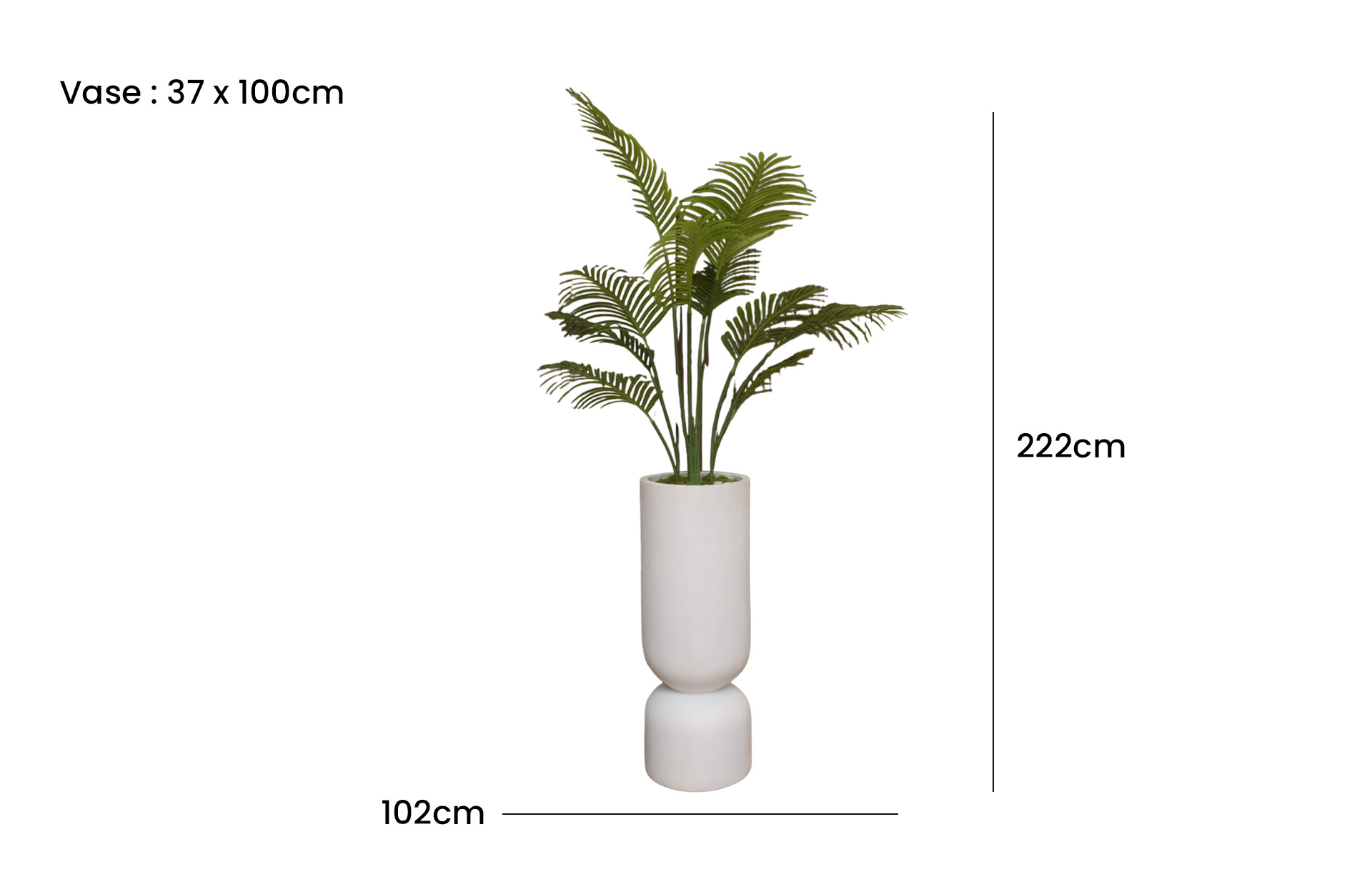 Home Decor GCR316M Vase Large White Doff & Palem 150 Front View Size