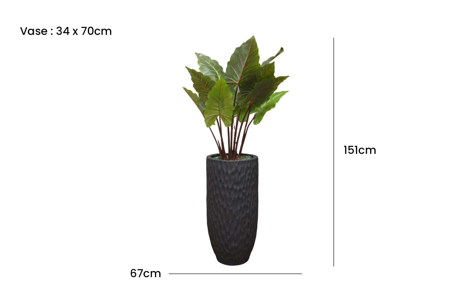 Home Decor Planter Vase Large Abstrak Black Doff & Keladi Giant T120 Front View Size
