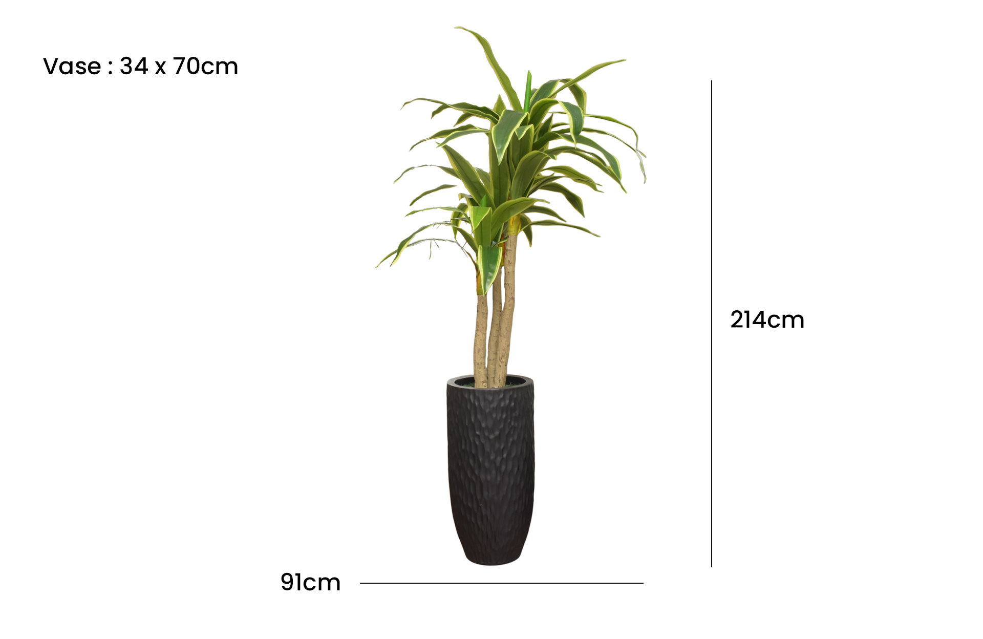 Home Decor Planter Vase Large Abstrak Black Doff & Pandan Bali 180 B Front View Size